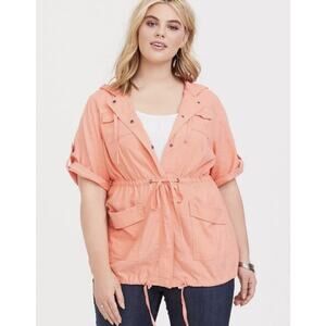TORRID Linen Hooded Anorak Light Jacket Coral 2X